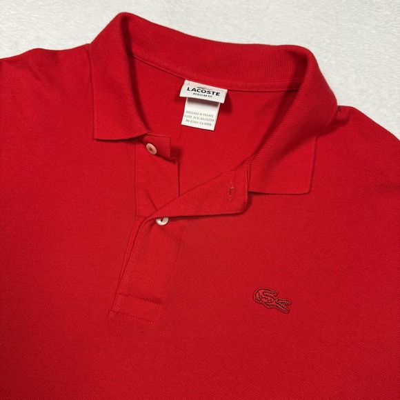 Lacoste Polo Shirt Mens 2XL Red Regular Fit Crocodile Logo Pique Short Sleeve - Picture 1 of 9